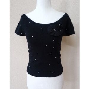 Twiggy vintage 1990s black bejeweled rabbit hair cropped short sleeve sweater